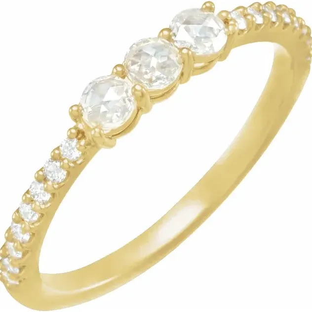 Fire Brilliance Rings Stackables 13 CTW Natural RoseCut Diamond ThreeStone Anniversary Ring