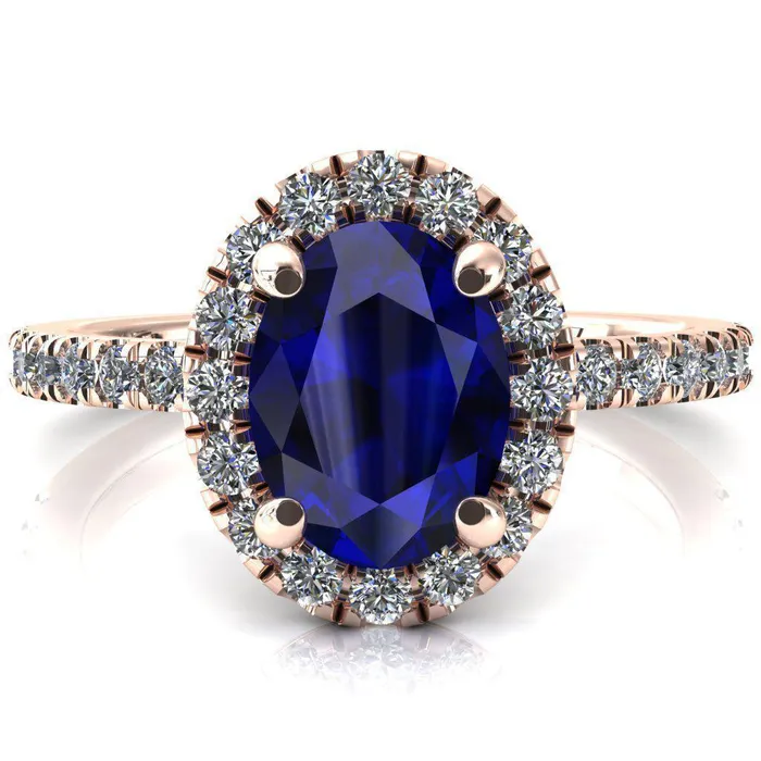 Fire Brilliance Rings Talia Oval Blue Sapphire 4 Prong Halo 58 Micropave Engagement Ring