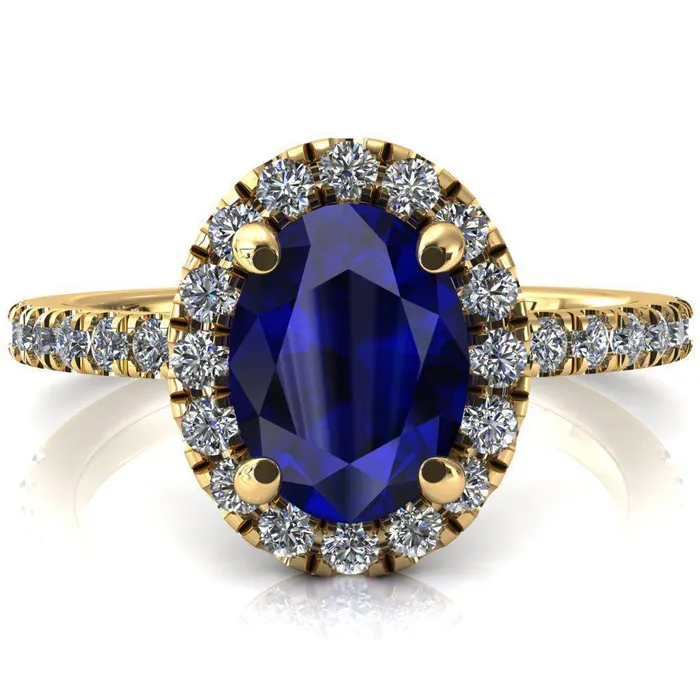 Fire Brilliance Rings Talia Oval Blue Sapphire 4 Prong Halo 58 Micropave Engagement Ring