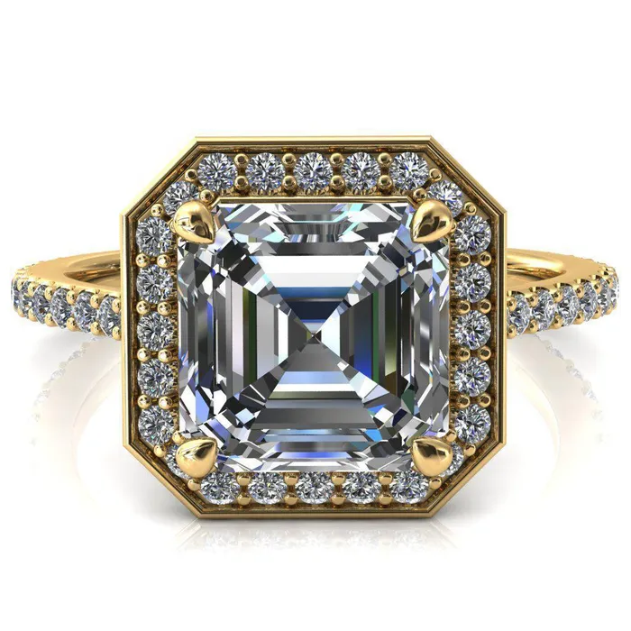Fire Brilliance Rings Valma Asscher Moissanite Floating Diamond Halo and Sides Ring