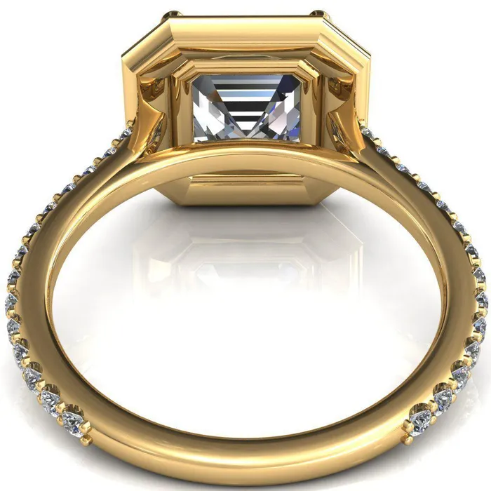 Fire Brilliance Rings Valma Asscher Moissanite Floating Diamond Halo and Sides Ring
