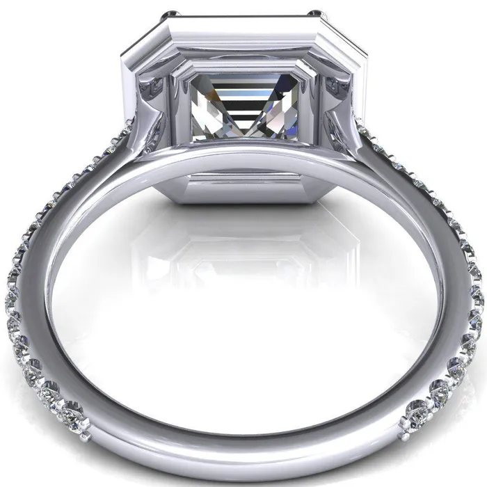 Fire Brilliance Rings Valma Asscher Moissanite Floating Diamond Halo and Sides Ring