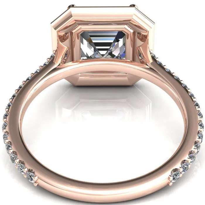 Fire Brilliance Rings Valma Asscher Moissanite Floating Diamond Halo and Sides Ring