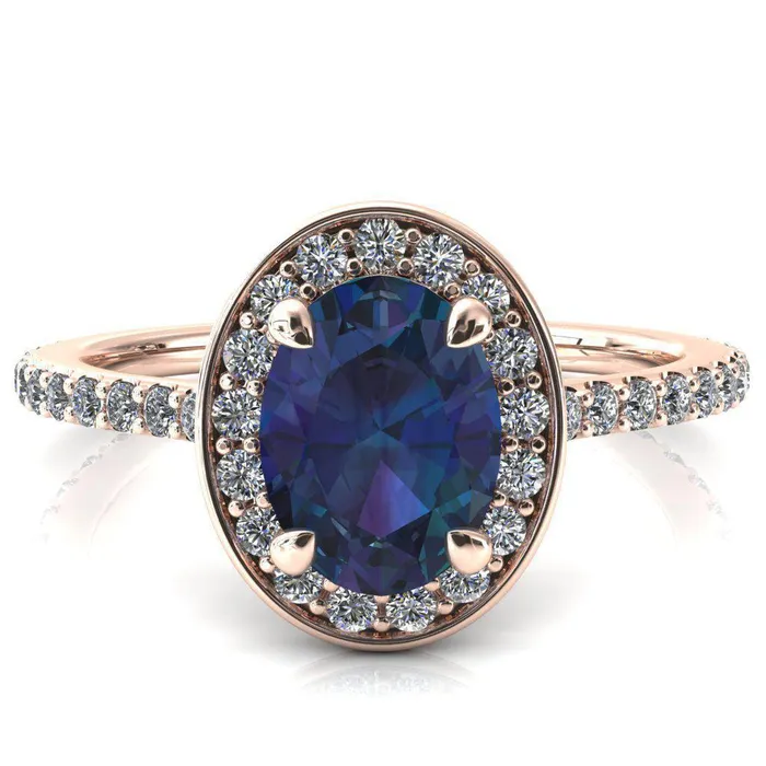 Fire Brilliance Rings Valma Oval Alexandrite Floating Diamond Halo and Sides Ring