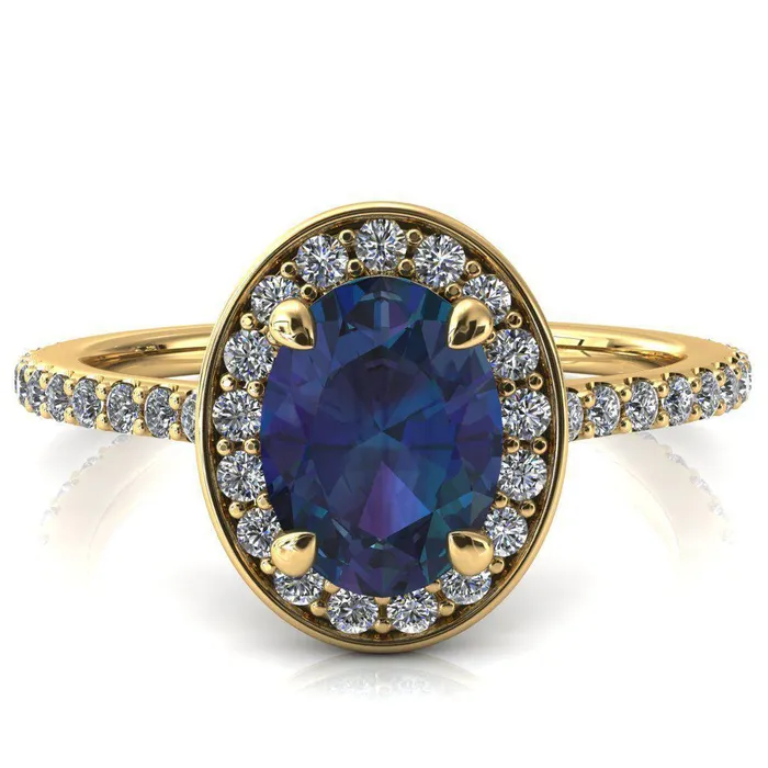 Fire Brilliance Rings Valma Oval Alexandrite Floating Diamond Halo and Sides Ring