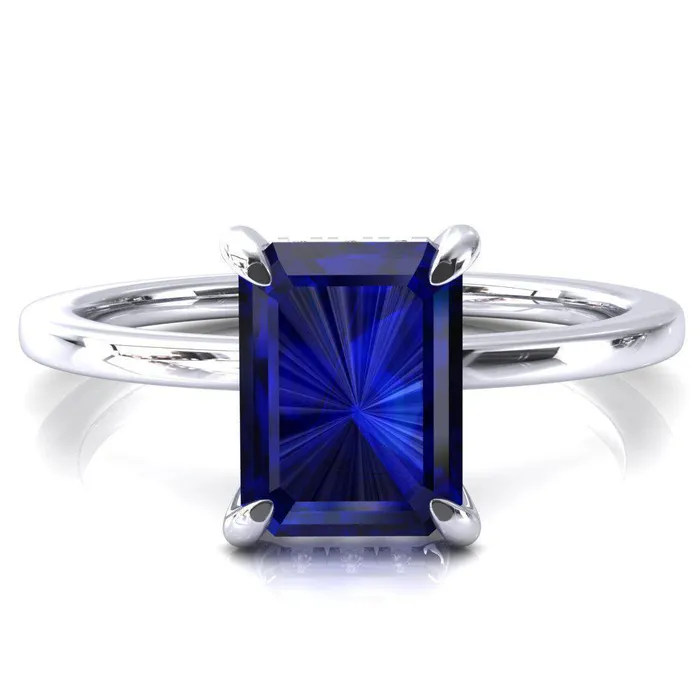 Fire Brilliance Rosy Emerald Blue Sapphire 4 Claw Prong Single Rail Micropave Engagement Ring Rings Fire Brilliance Rosy Emerald Blue Sapphire 4 Claw Prong Single Rail Micropave Engagement Ring Rings