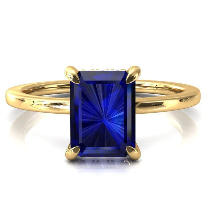 Fire Brilliance Rosy Emerald Blue Sapphire 4 Claw Prong Single Rail Micropave Engagement Ring Rings