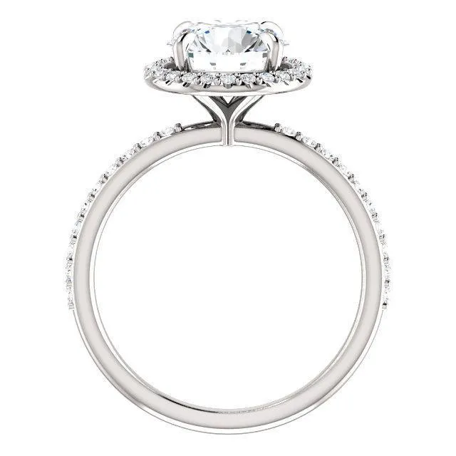 Fire Brilliance Round Center Stone Diamond Accent Ice Halo Ring Rings