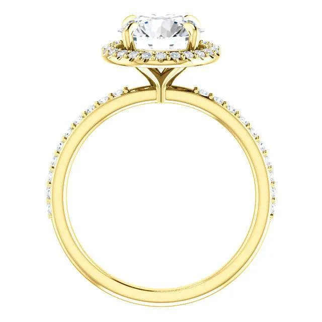 Fire Brilliance Round Center Stone Diamond Accent Ice Halo Ring Rings