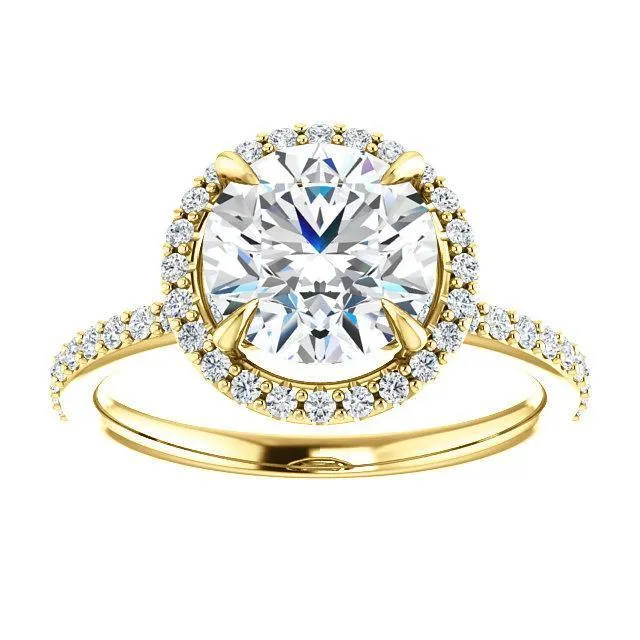Fire Brilliance Round Center Stone Diamond Accent Ice Halo Ring Rings
