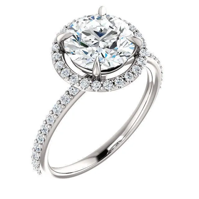 Fire Brilliance Round Center Stone Diamond Accent Ice Halo Ring Rings