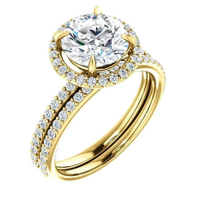 Fire Brilliance Round Center Stone Diamond Accent Ice Halo Ring Rings