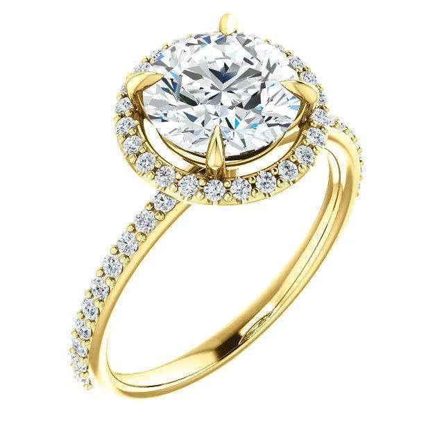 Fire Brilliance Round Center Stone Diamond Accent Ice Halo Ring Rings