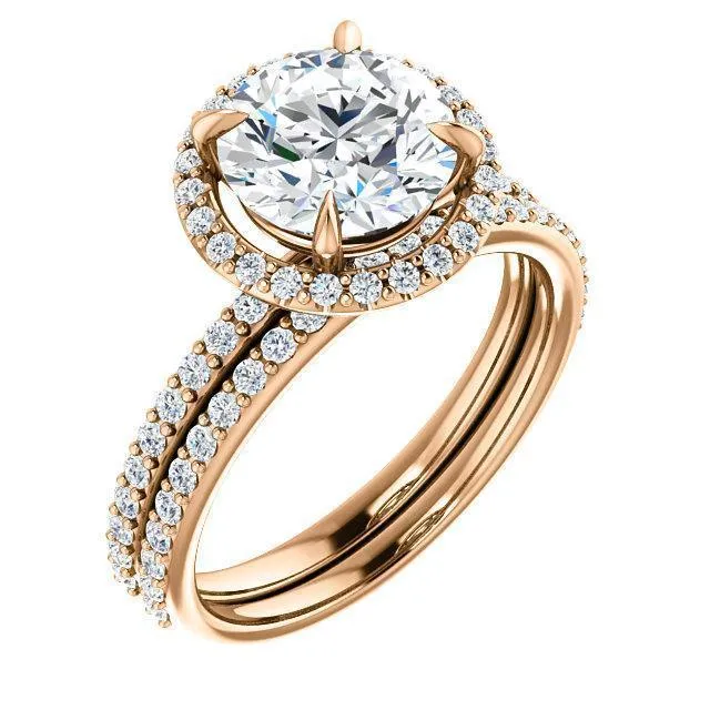 Fire Brilliance Round Center Stone Diamond Accent Ice Halo Ring Rings
