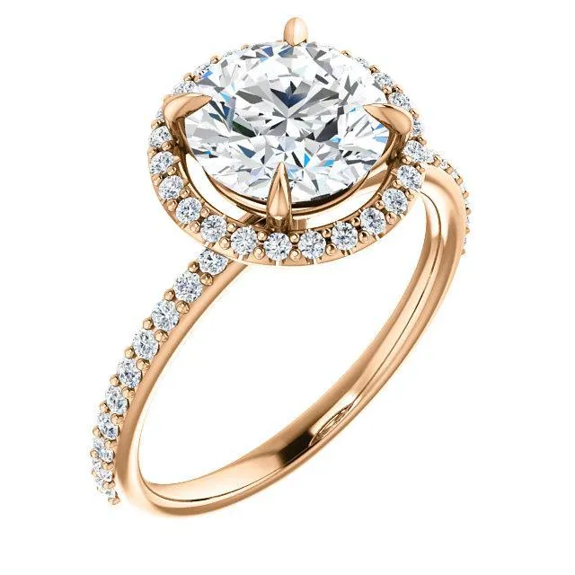 Fire Brilliance Round Center Stone Diamond Accent Ice Halo Ring Rings