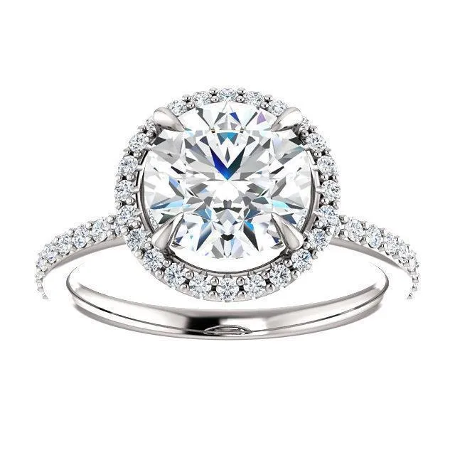 Fire Brilliance Round Center Stone Diamond Accent Ice Halo Ring Rings