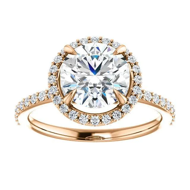 Fire Brilliance Round Center Stone Diamond Accent Ice Halo Ring Rings