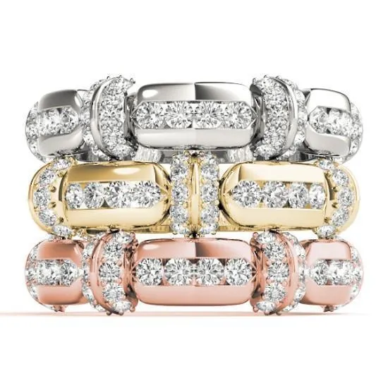 Fire Brilliance Stackables Full Eternity TriTone Gold Channel Bead Set 3Band Set Selectables Rings