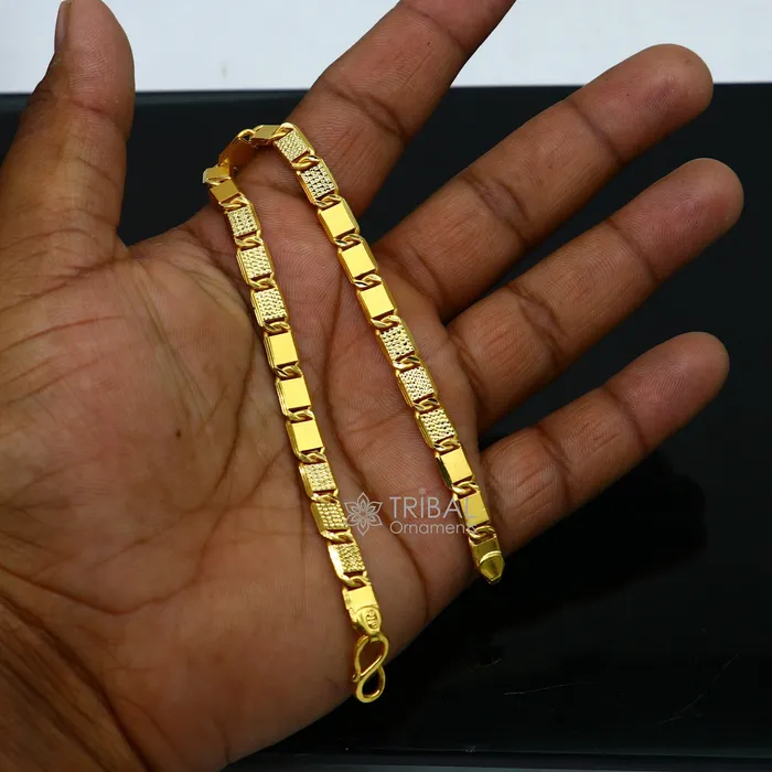 Genuine 22kt yellow gold handmade gold bar Royal Nawabi Chain Bracelet fabulous diamond cut design Best gifting mens jewelry Gbr43 TRIBAL ORNAMENTS Bracelets