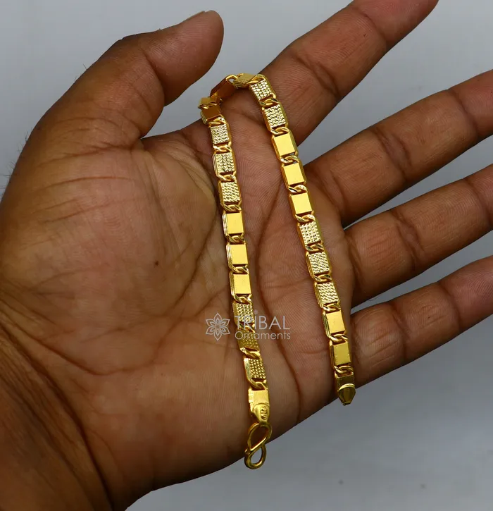 Genuine 22kt yellow gold handmade gold bar Royal Nawabi Chain Bracelet fabulous diamond cut design Best gifting mens jewelry Gbr43 TRIBAL ORNAMENTS Bracelets