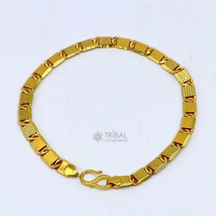 Genuine 22kt yellow gold handmade gold bar Royal Nawabi Chain Bracelet fabulous diamond cut design Best gifting mens jewelry Gbr43 TRIBAL ORNAMENTS Bracelets
