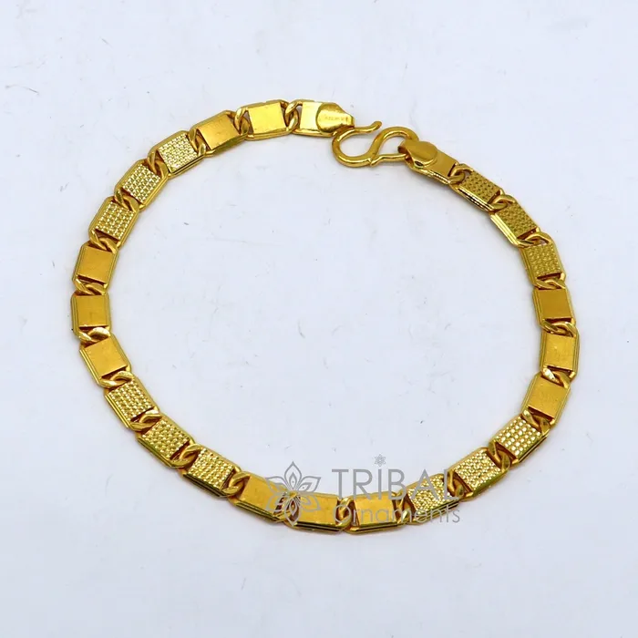 Genuine 22kt yellow gold handmade gold bar Royal Nawabi Chain Bracelet fabulous diamond cut design Best gifting mens jewelry Gbr43 TRIBAL ORNAMENTS Bracelets