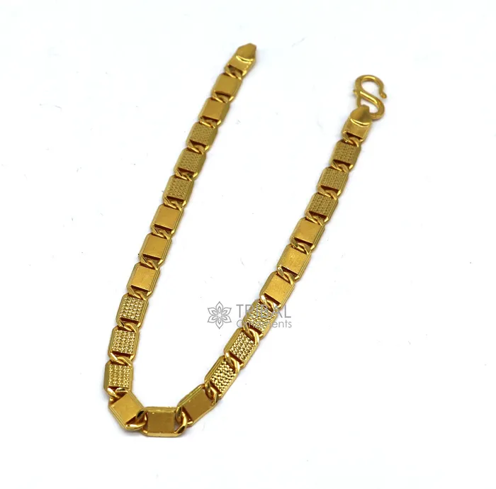 Genuine 22kt yellow gold handmade gold bar Royal Nawabi Chain Bracelet fabulous diamond cut design Best gifting mens jewelry Gbr43 TRIBAL ORNAMENTS Bracelets
