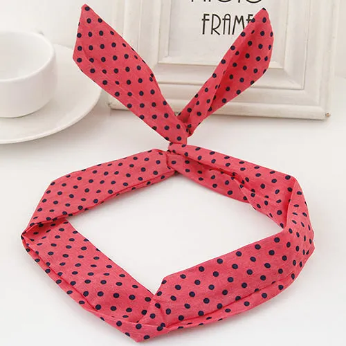 H100 Hot Pink Polka Dot Pattern Wire Cloth Hair Band 02 Rings
