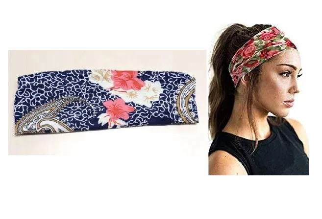 H82 Navy Blue Floral Wide Head Band POLLY Rings