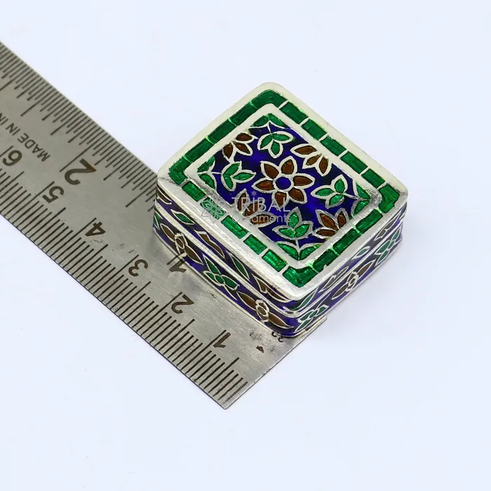 Handmade Enamel work 925 sterling silver trinket box casket box container Sindoor box vintage design enamel brides jewelry stb776 TRIBAL ORNAMENTS Rings Handmade Enamel work 925 sterling silver trinket box casket box container Sindoor box vintage design enamel brides jewelry stb776 TRIBAL ORNAMENTS Rings
