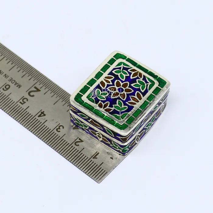 Handmade Enamel work 925 sterling silver trinket box casket box container Sindoor box vintage design enamel brides jewelry stb776 TRIBAL ORNAMENTS Rings Handmade Enamel work 925 sterling silver trinket box casket box container Sindoor box vintage design enamel brides jewelry stb776 TRIBAL ORNAMENTS Rings