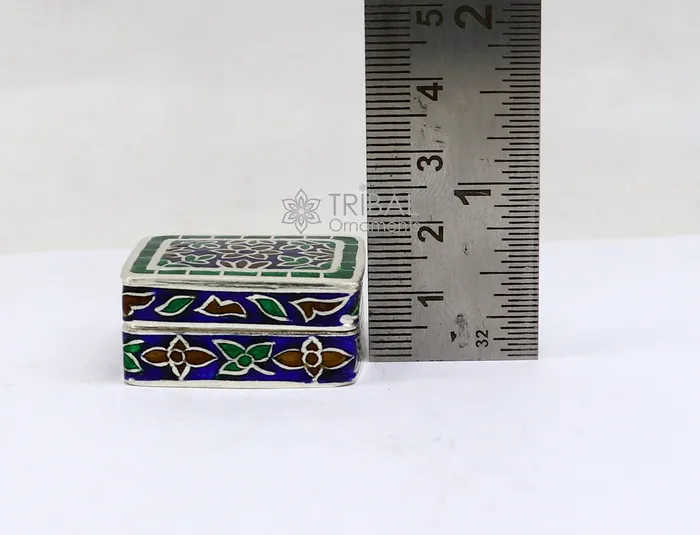 Handmade Enamel work 925 sterling silver trinket box casket box container Sindoor box vintage design enamel brides jewelry stb776 TRIBAL ORNAMENTS Rings Handmade Enamel work 925 sterling silver trinket box casket box container Sindoor box vintage design enamel brides jewelry stb776 TRIBAL ORNAMENTS Rings