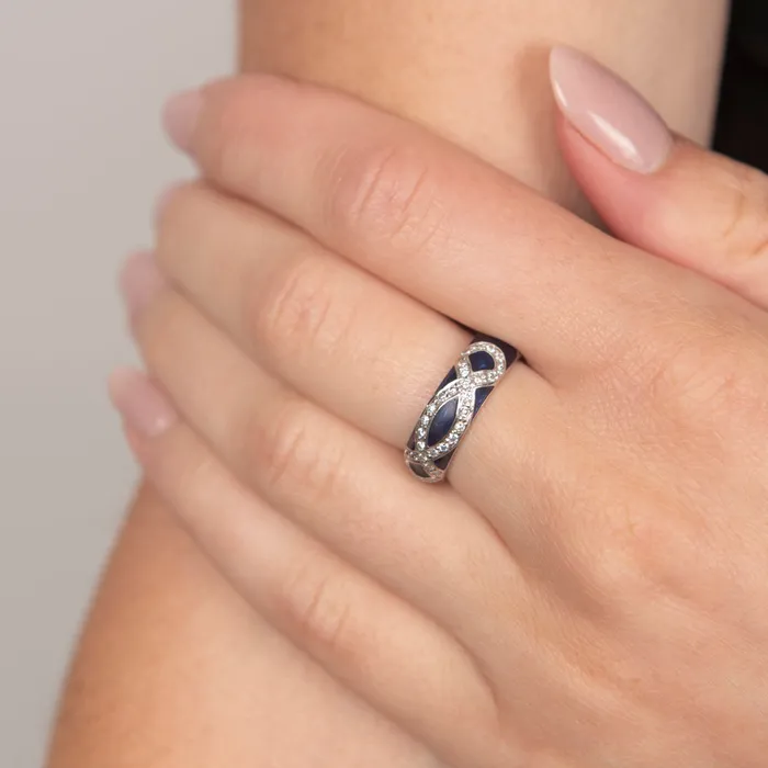 Hidalgo PreOwned Hidalgo Diamond Blue Enamel Band Rings