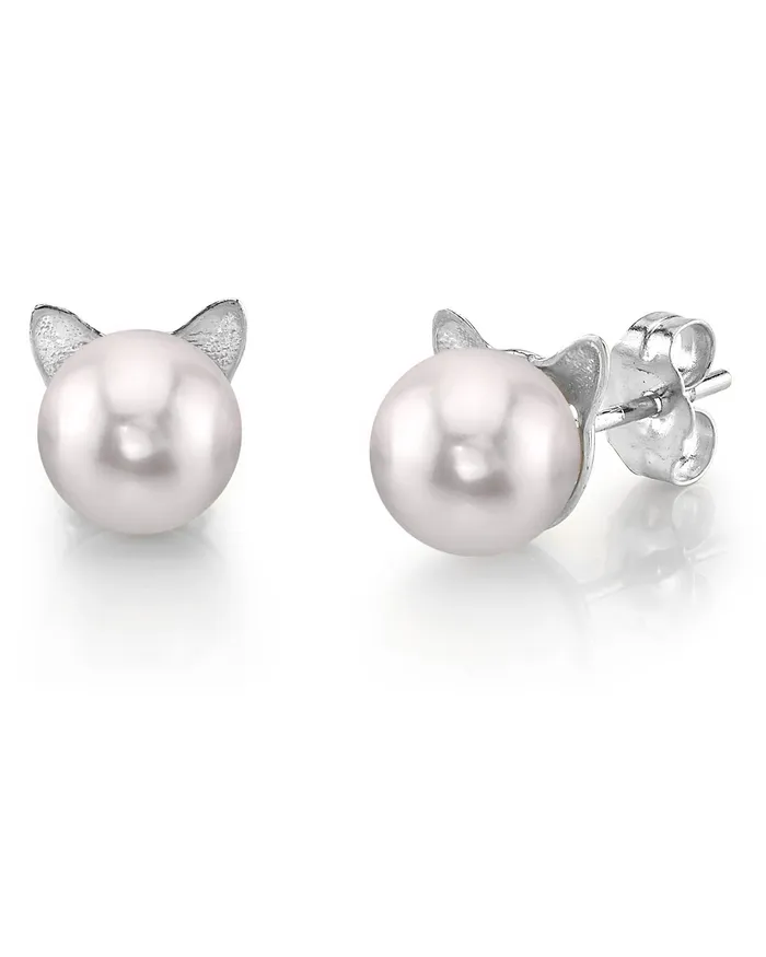 Japanese Akoya Pearl Kitty Cat Stud Earrings spt Earrings