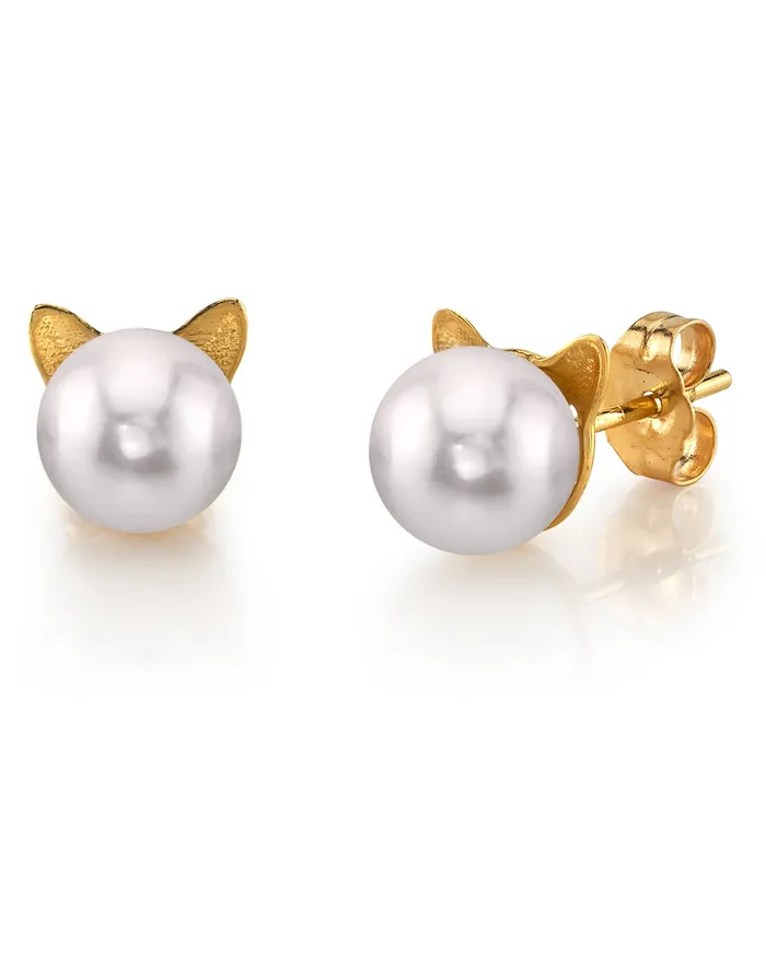 Japanese Akoya Pearl Kitty Cat Stud Earrings spt Earrings