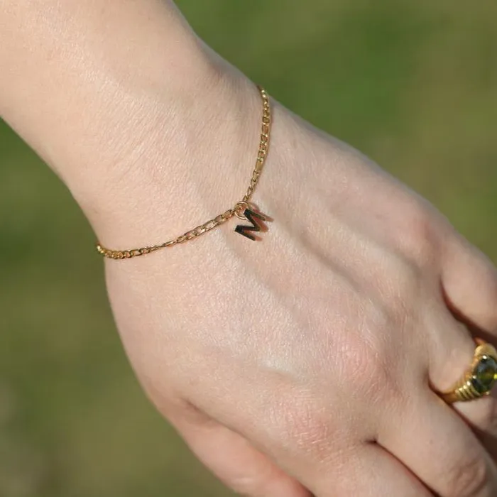 Jewelvers Bracelets 18K GoldFilled Initial Bracelet Custom Letter Bracelet Figaro Link Bracelet Jewelvers Bracelets 18K GoldFilled Initial Bracelet Custom Letter Bracelet Figaro Link Bracelet