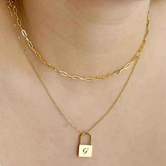 Jewelvers Necklaces 18K GoldFilled Custom Layered Necklace Engraved Paperclip Necklace Set for Women