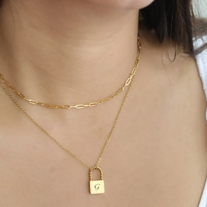 Jewelvers Necklaces 18K GoldFilled Custom Layered Necklace Engraved Paperclip Necklace Set for Women