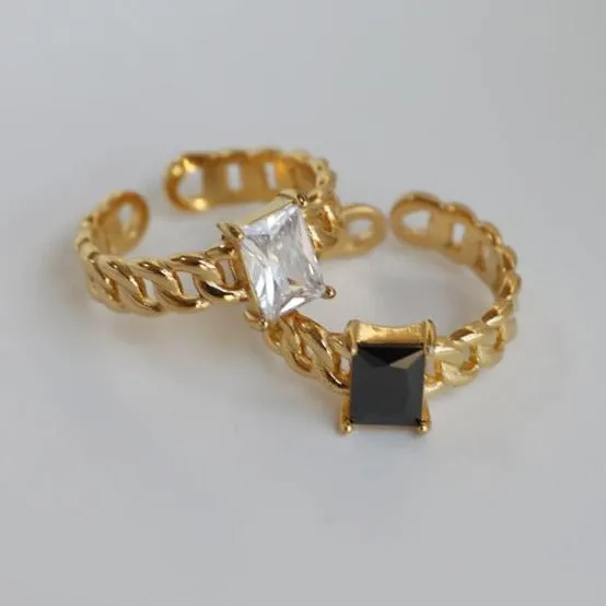 Jewelvers Rings 18K GoldFilled Adjustable Onyx Ring