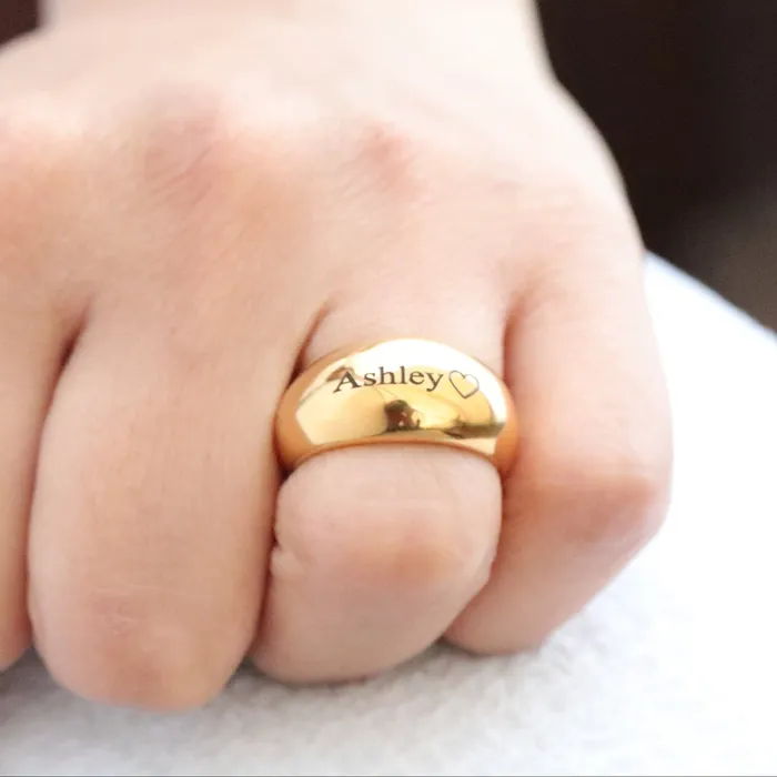 Jewelvers Rings 18K GoldFilled Personalized Ring Thick Chunky Custom Engraved Name Ring Dome Ring Jewelvers Rings 18K GoldFilled Personalized Ring Thick Chunky Custom Engraved Name Ring Dome Ring
