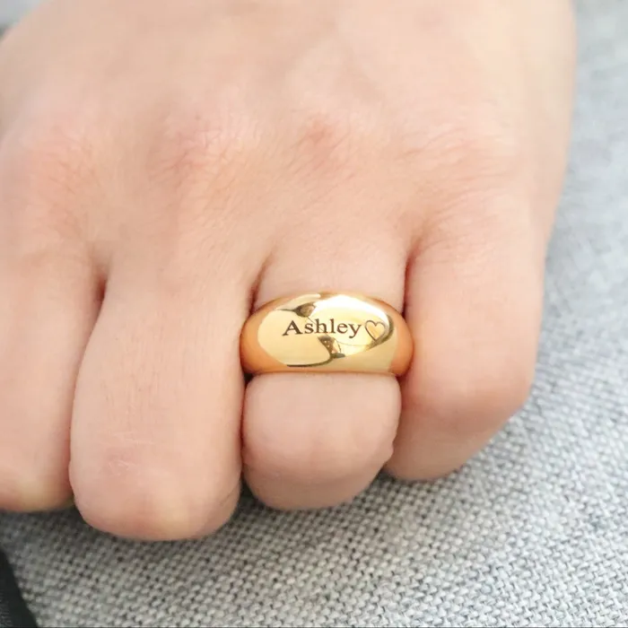 Jewelvers Rings 18K GoldFilled Personalized Ring Thick Chunky Custom Engraved Name Ring Dome Ring
