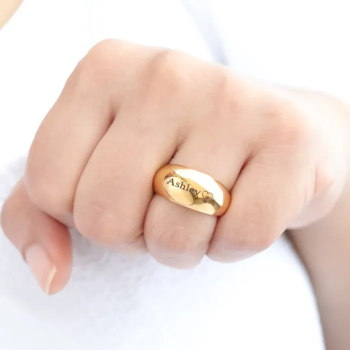 Jewelvers Rings 18K GoldFilled Personalized Ring Thick Chunky Custom Engraved Name Ring Dome Ring