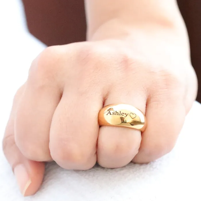 Jewelvers Rings 18K GoldFilled Personalized Ring Thick Chunky Custom Engraved Name Ring Dome Ring