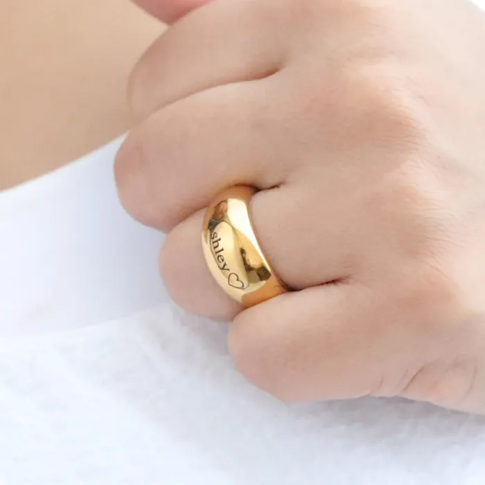 Jewelvers Rings 18K GoldFilled Personalized Ring Thick Chunky Custom Engraved Name Ring Dome Ring