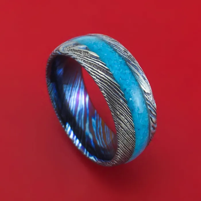KuroTi Twisted Titanium Etched and HeatTreated Ring with Stone Inlay Custom Made Band Lashbrook Rings KuroTi Twisted Titanium Etched and HeatTreated Ring with Stone Inlay Custom Made Band Lashbrook Rings