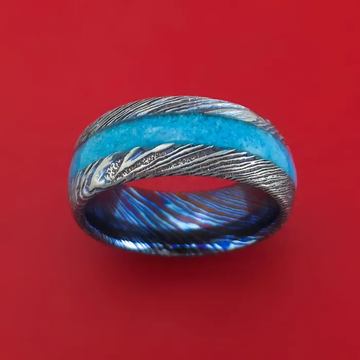 KuroTi Twisted Titanium Etched and HeatTreated Ring with Stone Inlay Custom Made Band Lashbrook Rings KuroTi Twisted Titanium Etched and HeatTreated Ring with Stone Inlay Custom Made Band Lashbrook Rings