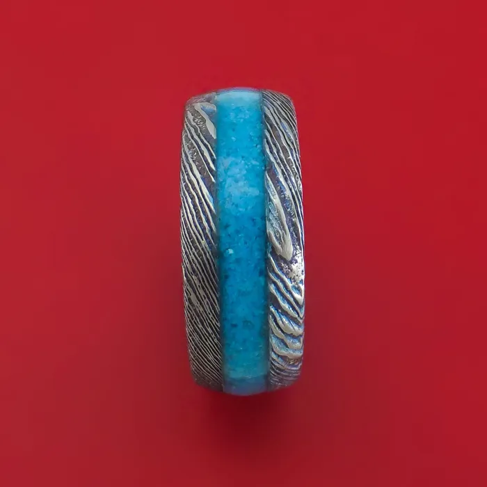 KuroTi Twisted Titanium Etched and HeatTreated Ring with Stone Inlay Custom Made Band Lashbrook Rings KuroTi Twisted Titanium Etched and HeatTreated Ring with Stone Inlay Custom Made Band Lashbrook Rings