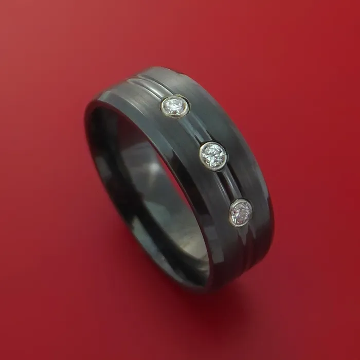 Lashbrook Black Zirconium Ring with Diamonds Custom Made Band Rings