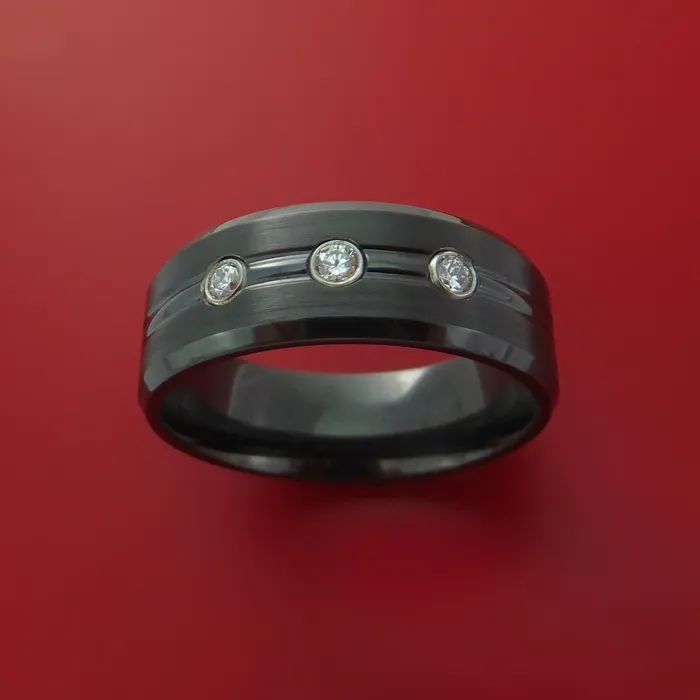 Lashbrook Black Zirconium Ring with Diamonds Custom Made Band Rings