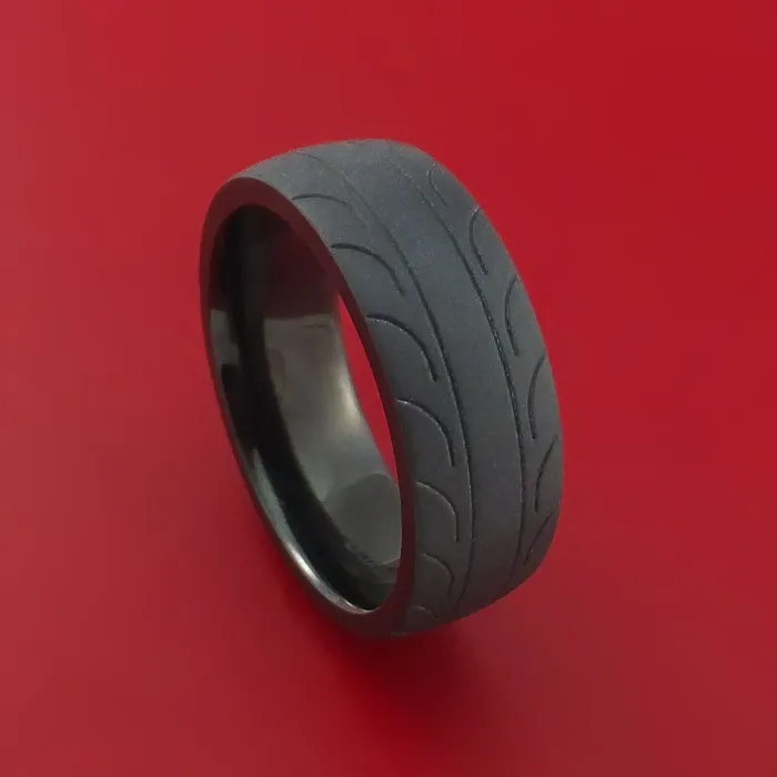 Lashbrook Black Zirconium Ring with Tire Tread Pattern Inlay Custom Made Band Rings Lashbrook Black Zirconium Ring with Tire Tread Pattern Inlay Custom Made Band Rings